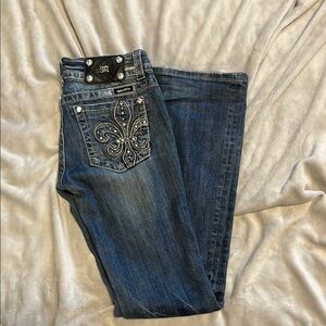 Miss Me Blue Boot Cut Jeans with Signature Embellishments